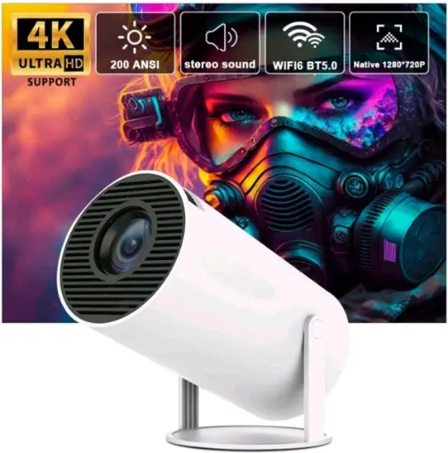 HD 4K support Android 11 Projector WiFi 6/BT 5.0 180° Rotation Auto Keystone (4500 Im /1 Speaker /Wireless / Remote Controller) Portable Projector (White)
